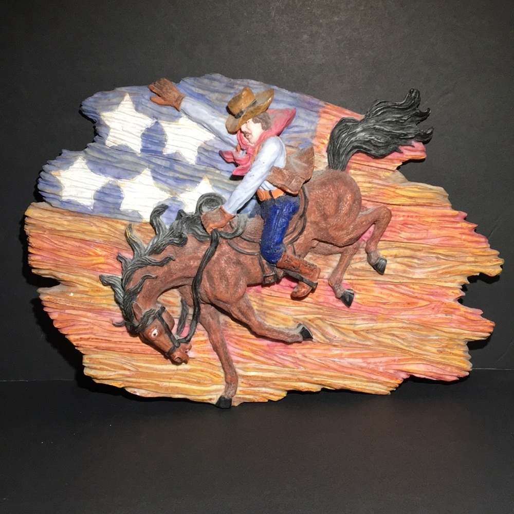 Cowboy Riding Bucking Bronco 3D Plaque - Picture 1 of 9